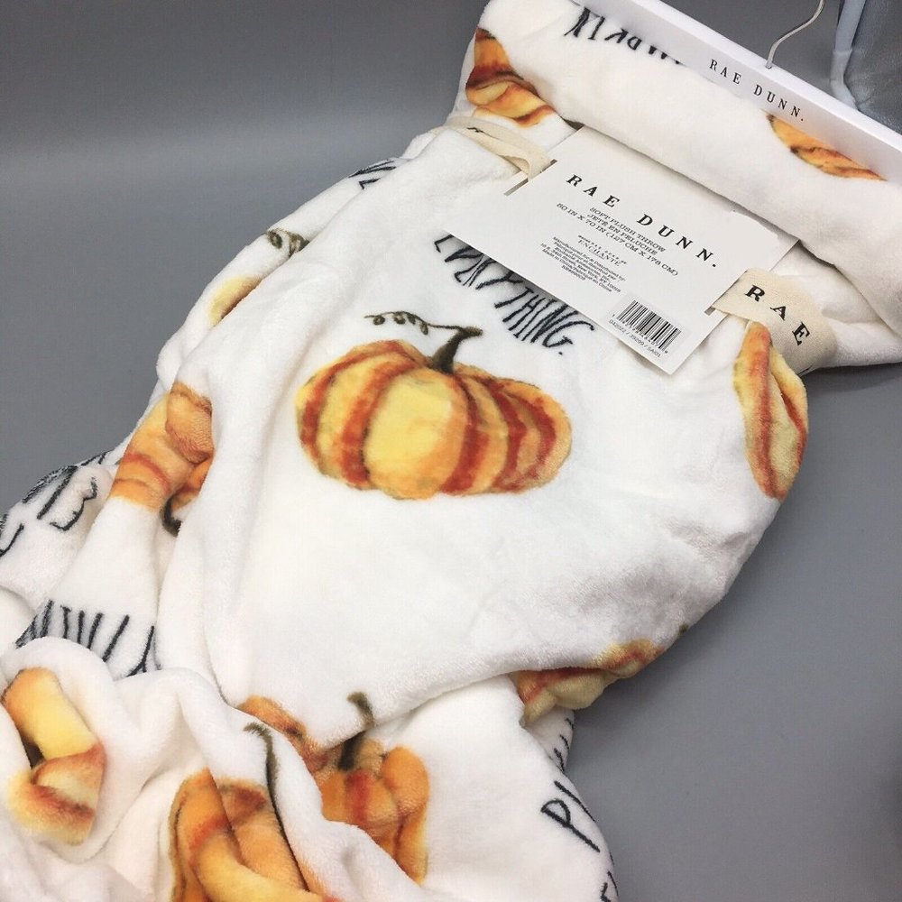 Rae Dunn PUMPKIN EVERYTHING Micro Fleece Throw Blanket Orange Fall Harvest Decor